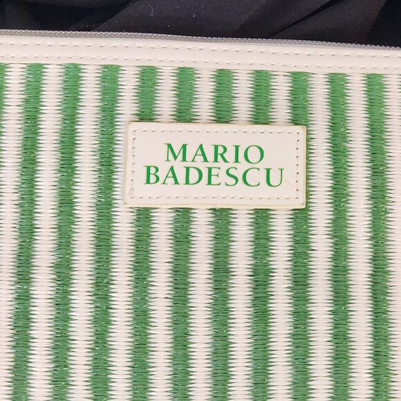 Mario Badescu Green and White Poly Striped Fully Lined Italian Design Makeup Bag - Picture 2 of 16